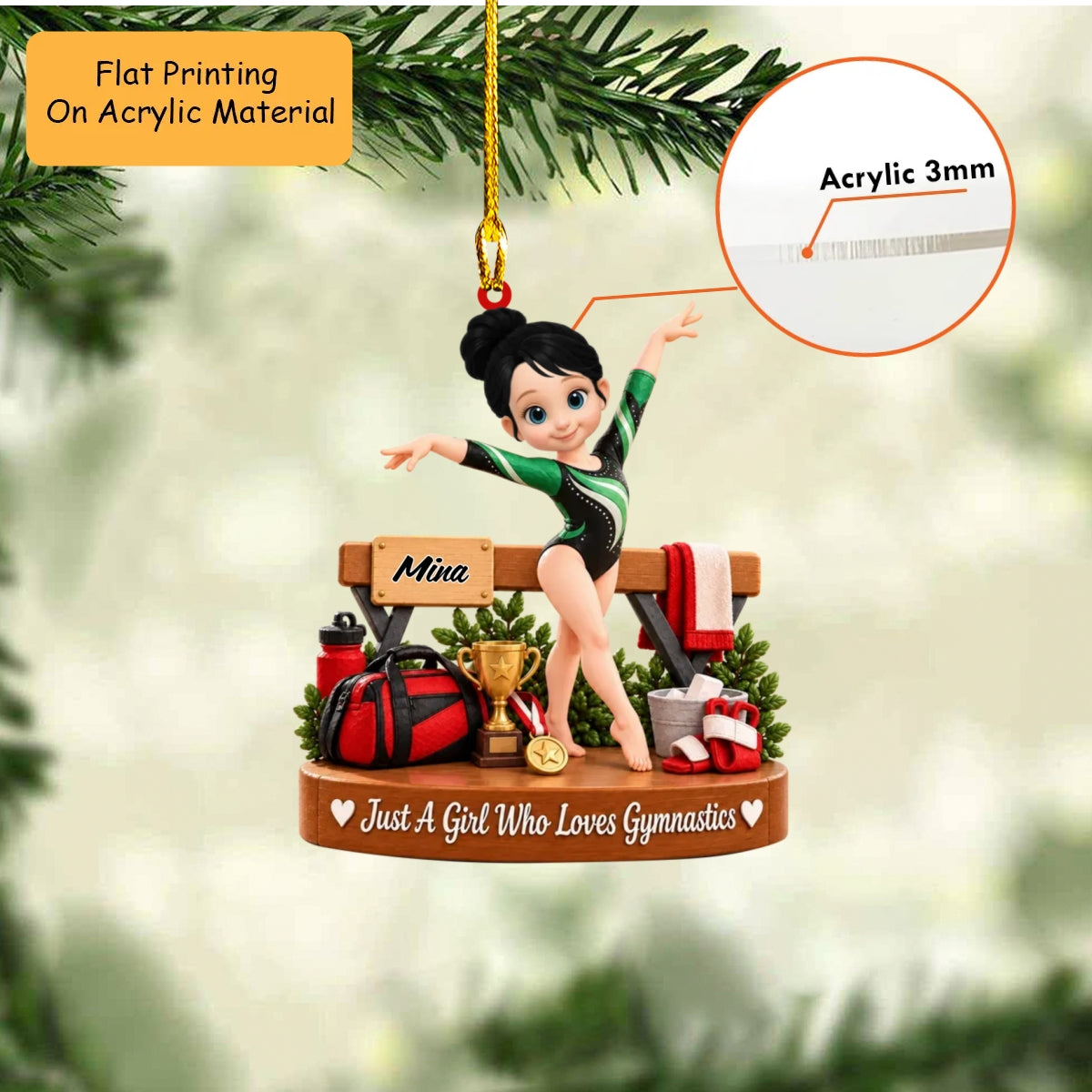 Personalized Gymnastics Christmas Ornament, Just A Girl Who Loves Gymnastics Setup, Custom Ornament Christmas Gift, Keychain Gymnastics, Car Ornament Gymnastics