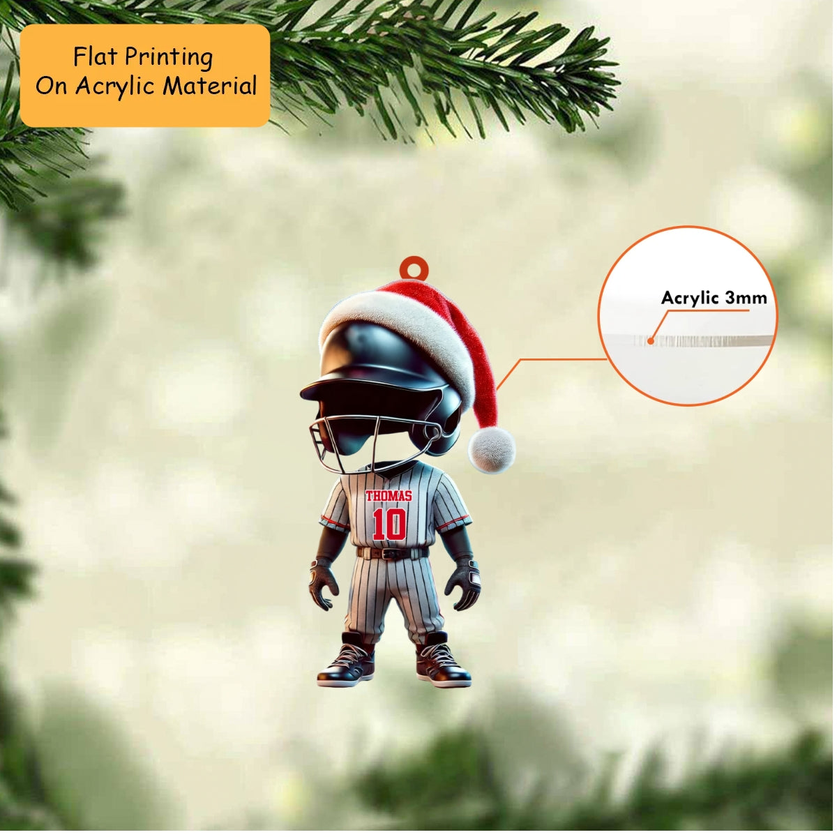 Personalized Baseball Christmas Ornament, Faceless Pinstripe Player Santa Hat, Custom Ornament Christmas Gift, Keychain Bowling, Car Ornament Bowling