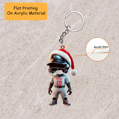 Personalized Baseball Christmas Ornament, Faceless Pinstripe Player Santa Hat, Custom Ornament Christmas Gift, Keychain Bowling, Car Ornament Bowling