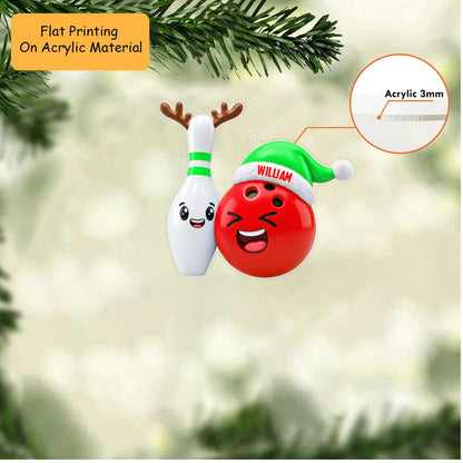 Personalized Bowling Duo Christmas Ornament, Reindeer Pin And Laughing Ball, Custom Ornament Christmas Gift, Keychain Bowling, Car Ornament Bowling