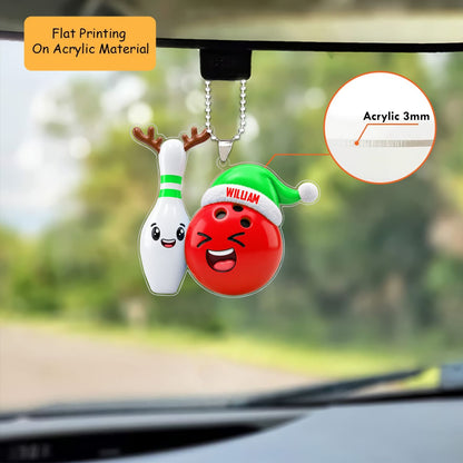 Personalized Bowling Duo Christmas Ornament, Reindeer Pin And Laughing Ball, Custom Ornament Christmas Gift, Keychain Bowling, Car Ornament Bowling