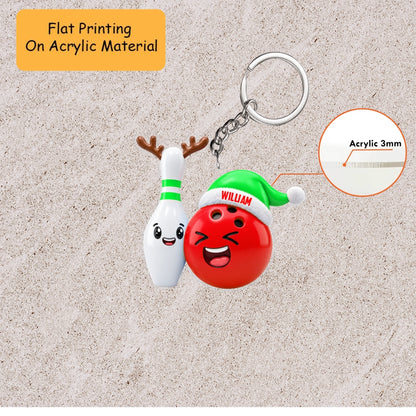 Personalized Bowling Duo Christmas Ornament, Reindeer Pin And Laughing Ball, Custom Ornament Christmas Gift, Keychain Bowling, Car Ornament Bowling