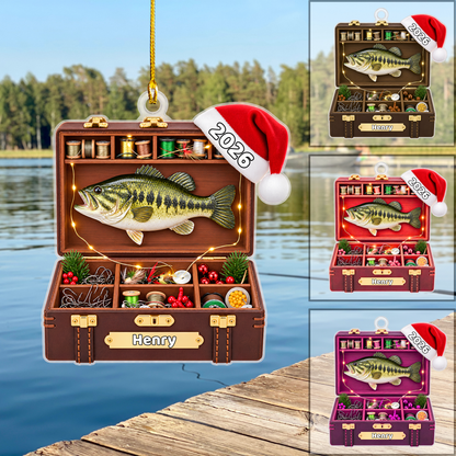 Personalized Fishing Christmas Flat Printed Acrylic Ornament, Wooden Fishing Tackle Box, Custom Ornament Christmas Gift, Keychain Fishing, Car Ornament Fishing