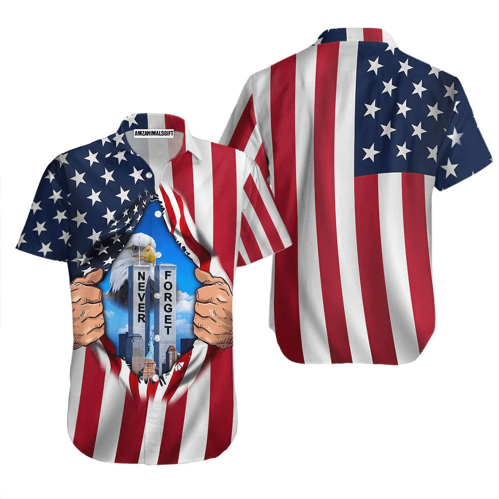 Eagle American Flag Twin Towers Patriot Day Aloha Hawaiian Shirts For Men Women, 4th Of July Gift For Summer, Friend, Family, Independence Day - Amzanimalsgift