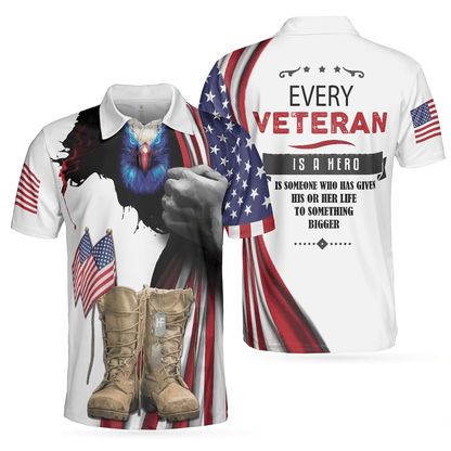 Eagle American Flag Veteran Men Polo Shirt, Every Veteran Is A Hero Polo Shirt, Patriotic Veteran Shirt For Men - Amzanimalsgift