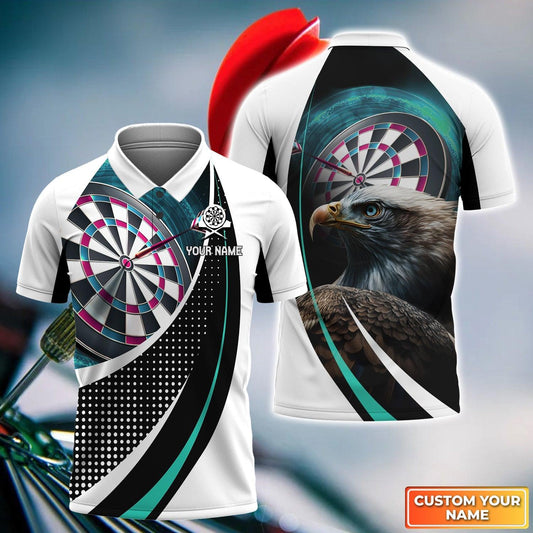 Eagle And Darts Custom Name Men Polo Shirt, Bullseye Dartboard Personalized Men Polo Shirt Gift For Darts Lovers, Friend, Darts Team Player - Amzanimalsgift