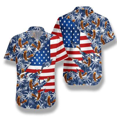 Eagle Hawaiian Shirt, American Eagle, Palm Tree Aloha Shirt For Men - Perfect Gift For Husband, Boyfriend, Friend, Family - Amzanimalsgift