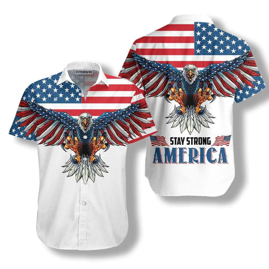 Eagle Hawaiian Shirt, American Eagle Stay Strong Aloha Shirt For Men - Perfect Gift For Husband, Boyfriend, Friend, Family - Amzanimalsgift