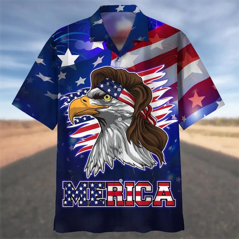 Eagle Independence Day Aloha Hawaiian Shirts For Summer, Blue Merican Fourth Of July USA Flag Aloha Hawaiian Shirt For Men Women, Patriot - Amzanimalsgift