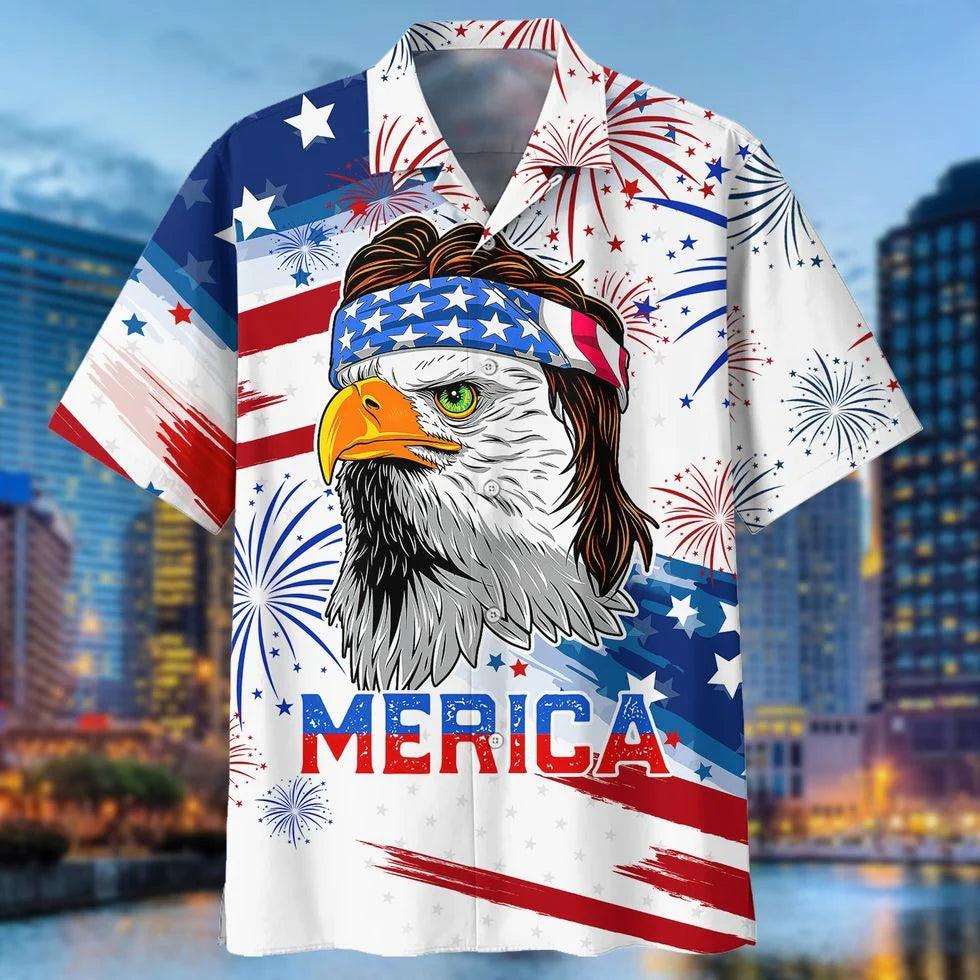 Eagle Merica Independence Day Aloha Hawaiian Shirts For Summer, American Patriotic Hawaiian Shirt For Men Women, Happy Fourth Of July Gift For Friend - Amzanimalsgift