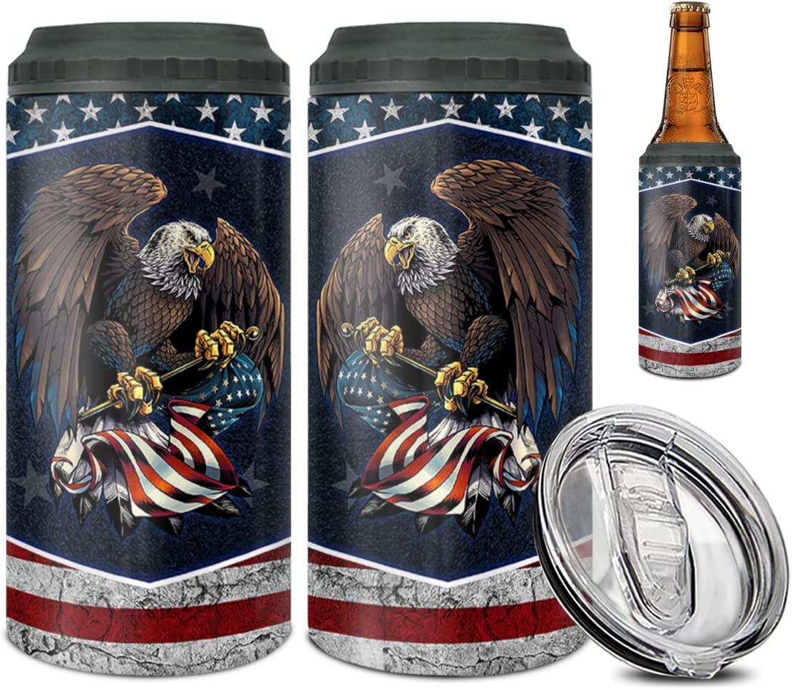 Eagle US Independence Day Can Cooler Tumbler, America USA American Flag Cooler Tumbler, 4th Of July Gifts For Men Women, Veteran Day, Patriot - Amzanimalsgift