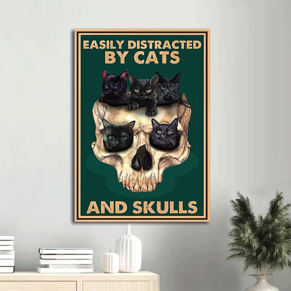 Easily Distracted By Cats And Skulls - Matte Canvas, Wall Decor Visual Art - Gift For Family, Friends, Cat Lovers - Amzanimalsgift