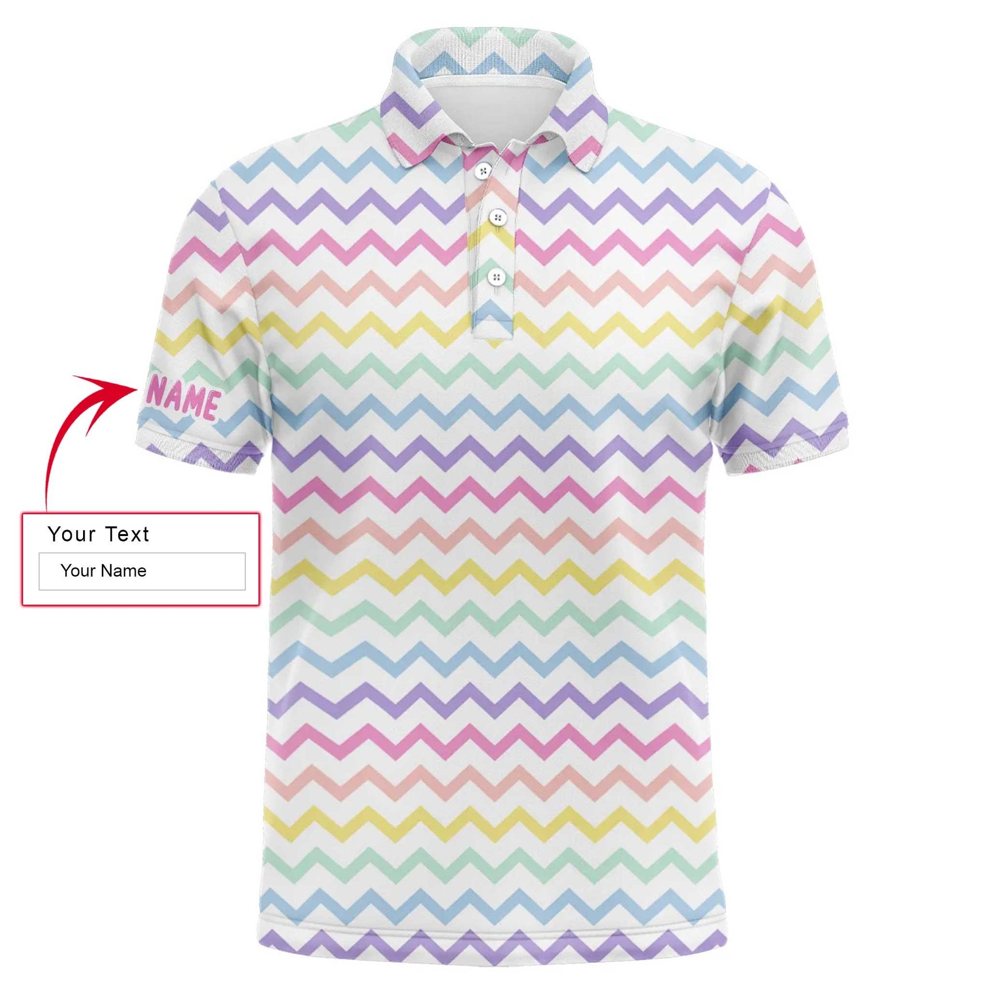 Easter Men Polo Shirt - Custom Name Rainbow Colors Pattern Apparel - Personalized Gift For Golf Lover, Team, Husband, Boyfriend, Men - Amzanimalsgift