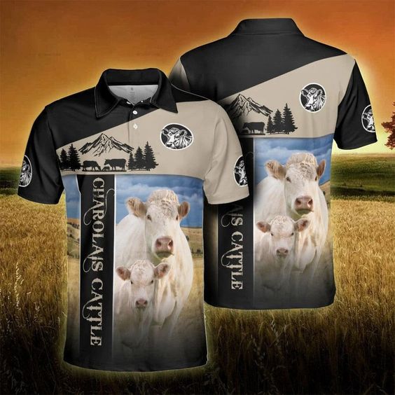 Charolais Men Polo Shirts For Summer - Charolais  Proud Farmer Polo Shirts For Men - Perfect Gift For Charolais Lovers, Cattle Lovers