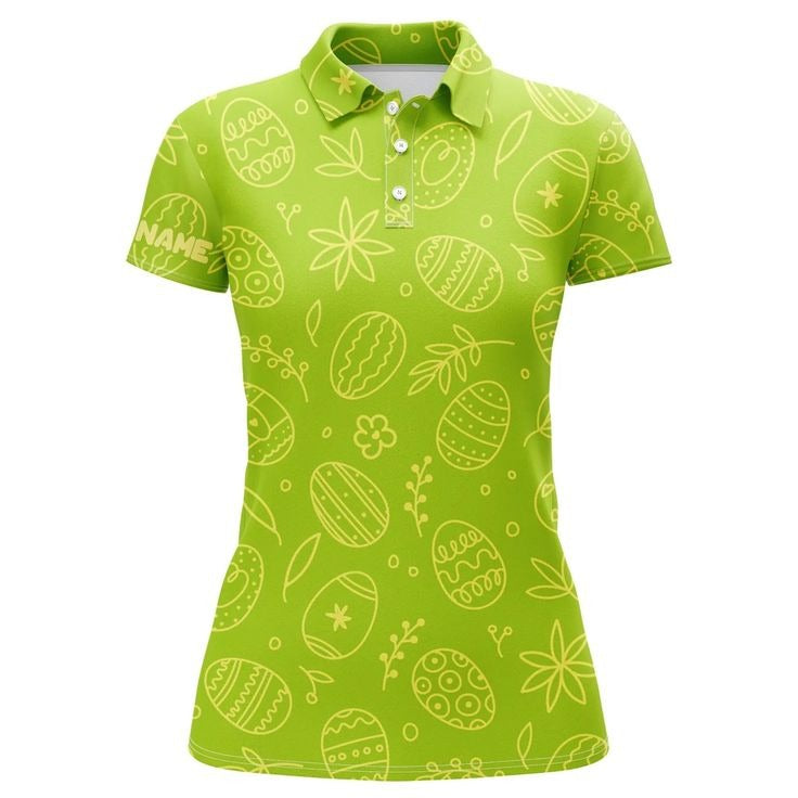 Customized Name Golf Women Polo Shirts, Lime Green Easter Eggs Pattern Personalized Easter's Day Polo Shirts - Perfect Gift For Golfers, Golf Lovers