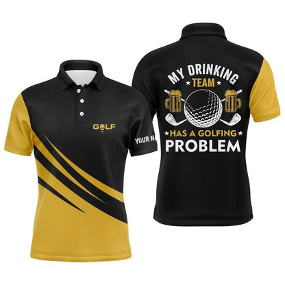 Custom Golf Long Sleeve Men Polo Shirt - Beer And Golf Men Polo Shirt, My Drinking Team Has A Golfing Problem- Perfect Polo Shirt For Men, Golf Lover