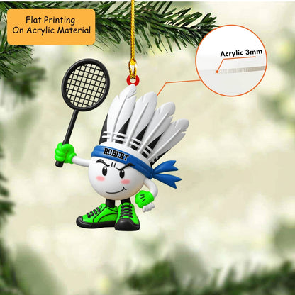 Personalized Badminton Christmas Ornament, Fierce Shuttlecock Mascot With Racket, Custom Ornament Christmas Gift, Keychain Badminton, Car Ornament Badminton