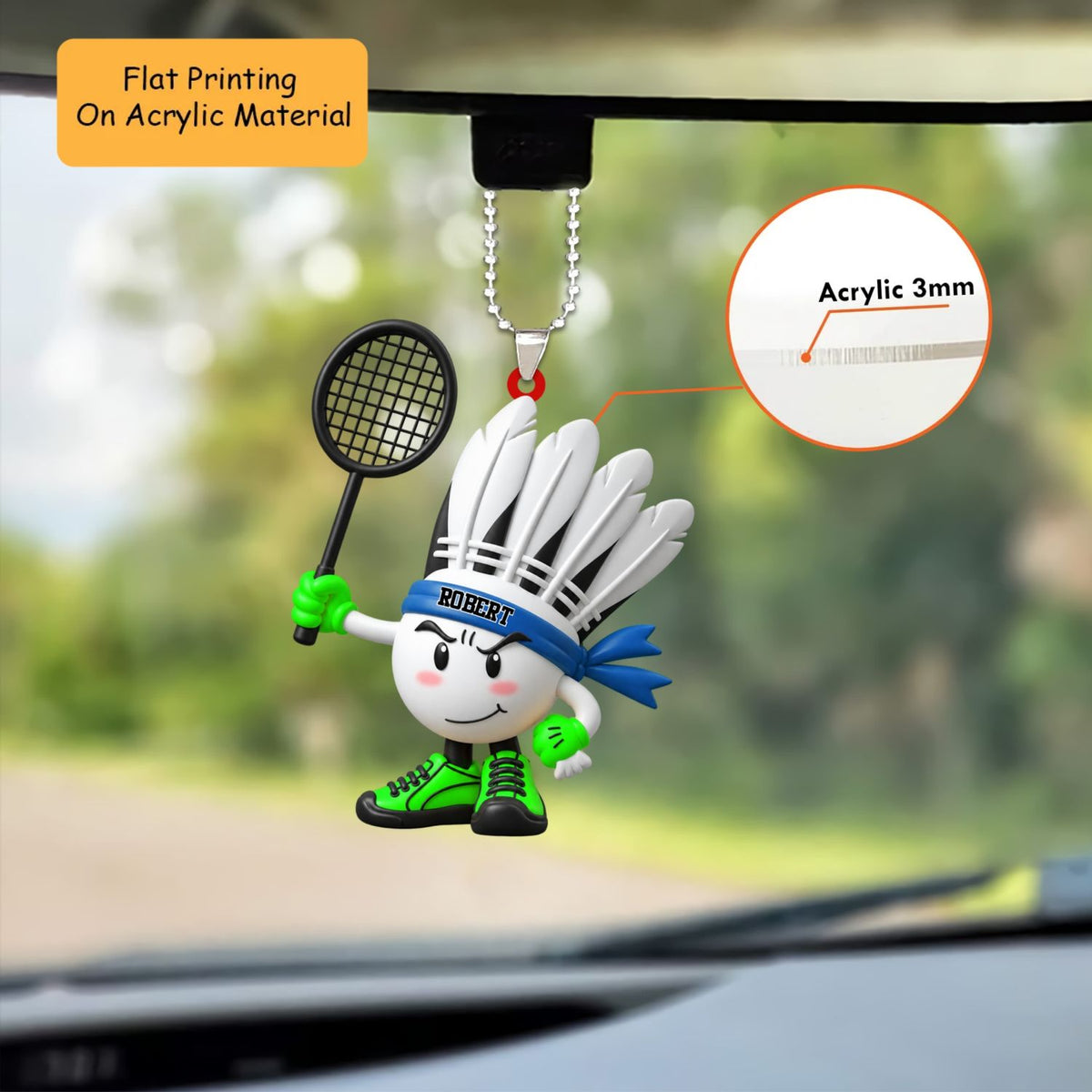 Personalized Badminton Christmas Ornament, Fierce Shuttlecock Mascot With Racket, Custom Ornament Christmas Gift, Keychain Badminton, Car Ornament Badminton