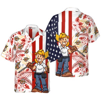 Electrician Hawaiian Shirt, Electrician Flag Tropical Floral Aloha Shirt For Men - Perfect Gift For Electrician , Husband, Boyfriend, Friend, Family - Amzanimalsgift