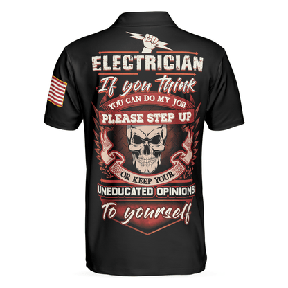 Electrician Proud Skull Black And White Men Polo Shirt, If You Think You Can Do My Job Electrician Shirt For Men, Gift For Electrician - Amzanimalsgift