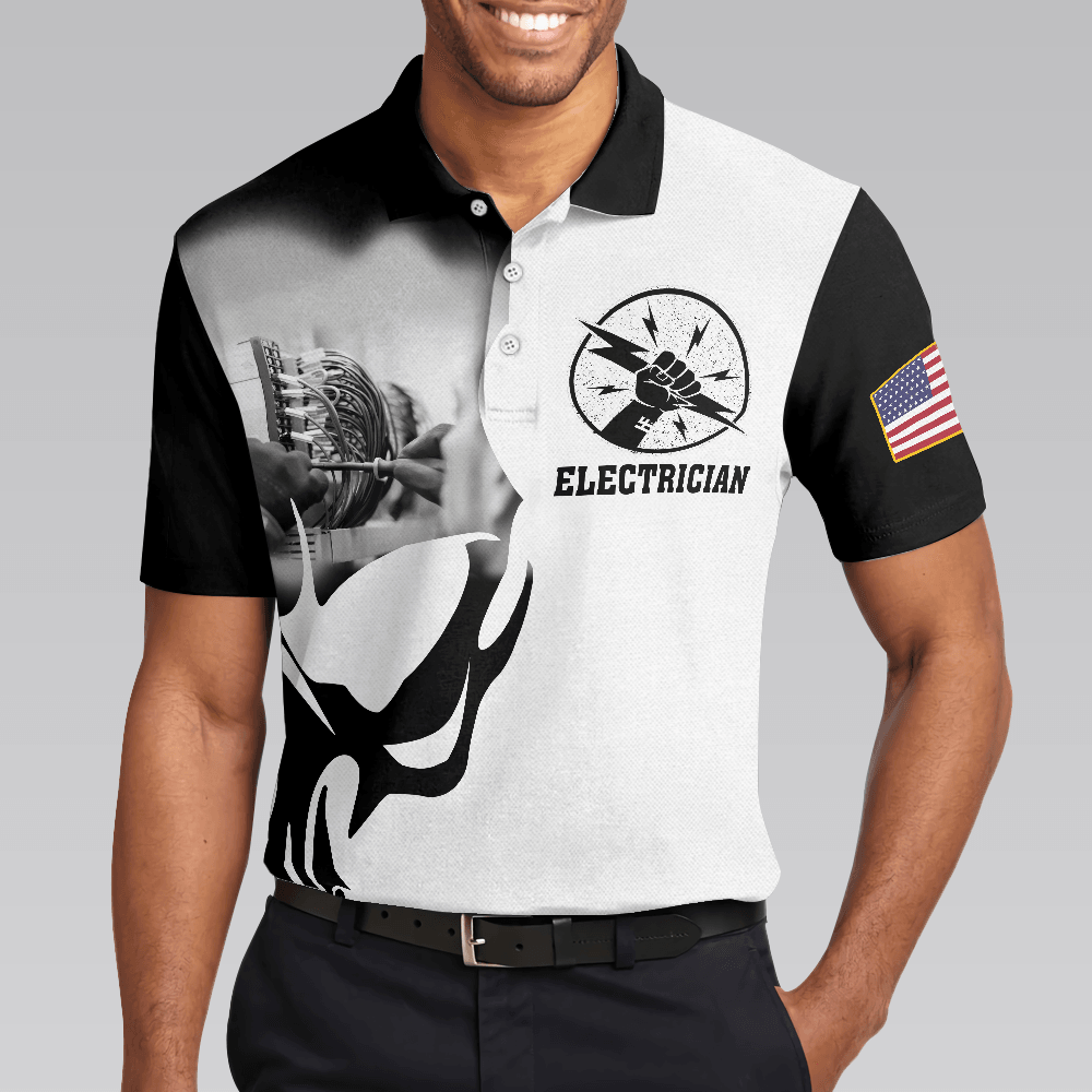 Electrician Proud Skull Black And White Men Polo Shirt, If You Think You Can Do My Job Electrician Shirt For Men, Gift For Electrician - Amzanimalsgift