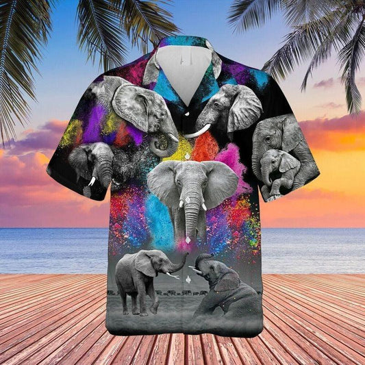 Elephant Aloha Hawaiian Shirt - Colorful Elephants Hawaiian Shirt, Elephant Couple Hawaiian Shirt For Men & Women, Elephant Lover - Amzanimalsgift