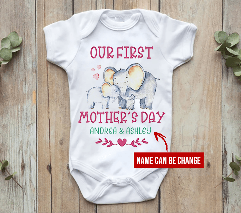 Elephant Baby Onesies, Personalized Mother's Day Matching Tee Gift for Mom and Baby Newborn Onesies - Perfect Gift For Baby, Baby Gift Onesie - Amzanimalsgift