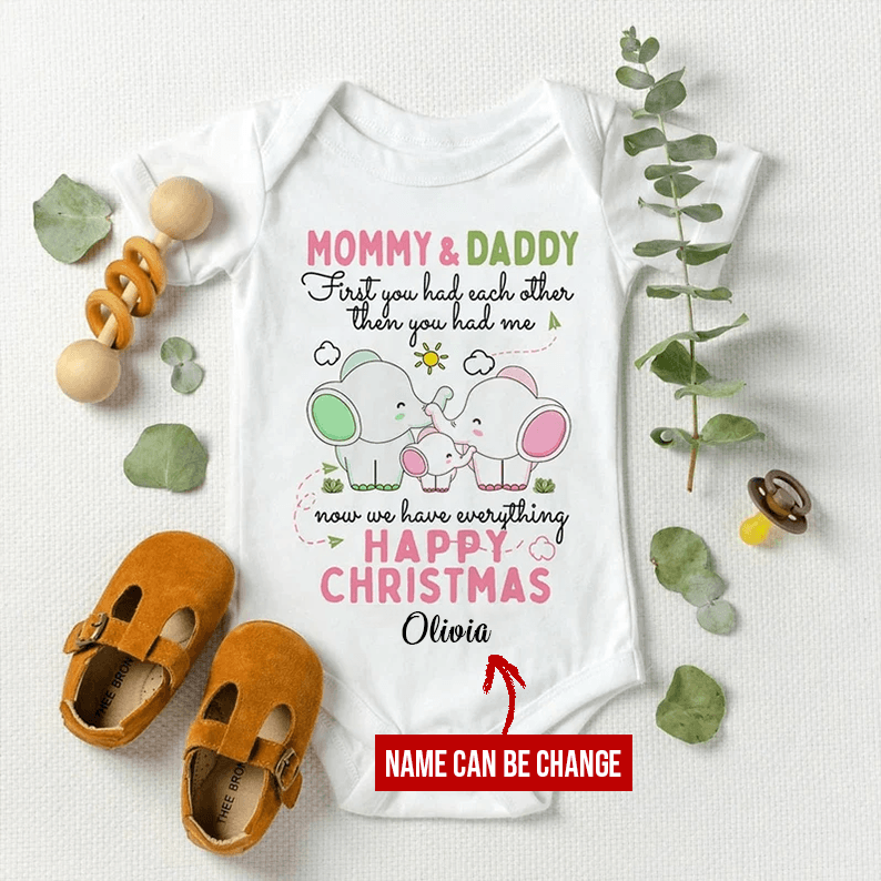 Elephant Baby Onesies, Personalized Onesie For Baby Mommy & Daddy First You Had Each Other Then You Had Me, Newborn Onesies - Perfect Gift For Baby, Baby Gift Onesie - Amzanimalsgift