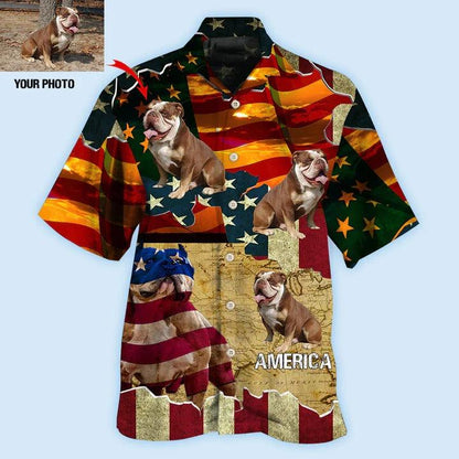 English Bulldog Custom Aloha Hawaii Shirt - Custom Photo America Sunset Personalized Hawaiian Shirt For Summer - Perfect Gift For Dog Lovers, Friend, Family - Amzanimalsgift