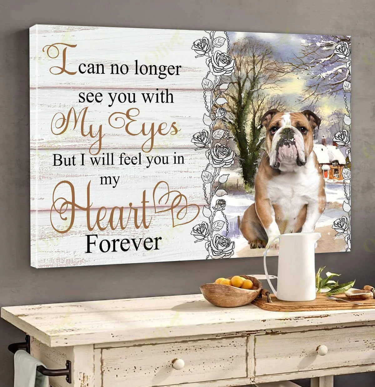 English Bulldog Landscape Canvas - I can feel you in my heart Canvas - Gift For Dog Lovers, Dog Mom, Dad - Amzanimalsgift