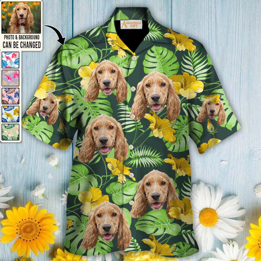 English Cocker Spaniel Face Custom Aloha Hawaii Shirt - Dog Custom Photo With Tropical Pattern Personalized Hawaiian Shirt - Perfect Gift For Dog Lovers, Friend, Family - Amzanimalsgift