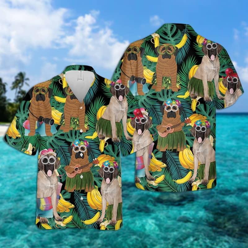 English Mastiff Hawaiian Shirt, Tropical Summer Leaves Hawaiian Shirt For Men - Perfect Gift For English Mastiff Lovers, Husband, Boyfriend, Friend, Family - Amzanimalsgift