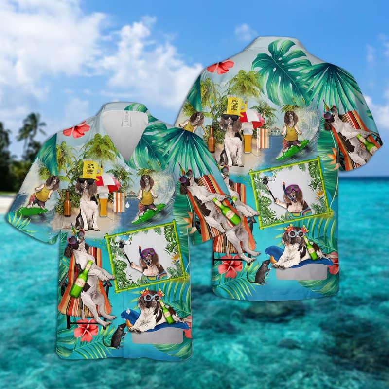 English Springer Hawaiian Shirt, Dog Surfing, Tropical Summer Aloha Shirt For Men - Perfect Gift For English Springer Lovers, Friend, Family - Amzanimalsgift