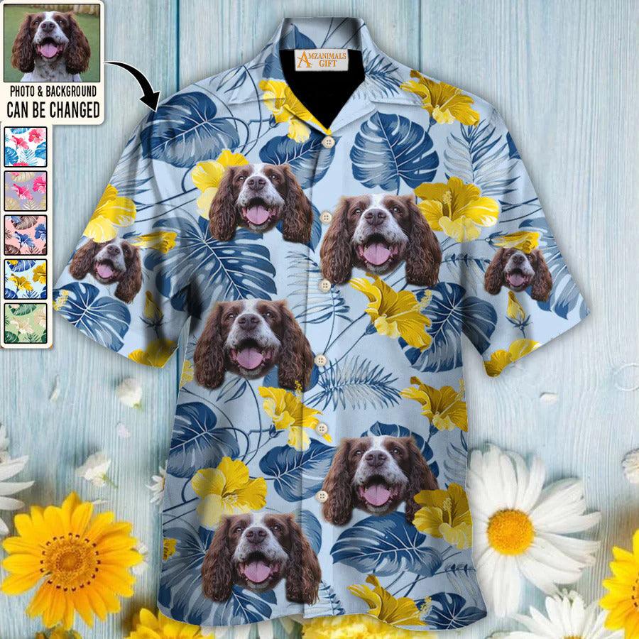 English Springer Spaniel Face Custom Aloha Hawaii Shirt - Dog Custom Photo With Tropical Pattern Personalized Hawaiian Shirt - Perfect Gift For Dog Lovers, Friend, Family - Amzanimalsgift
