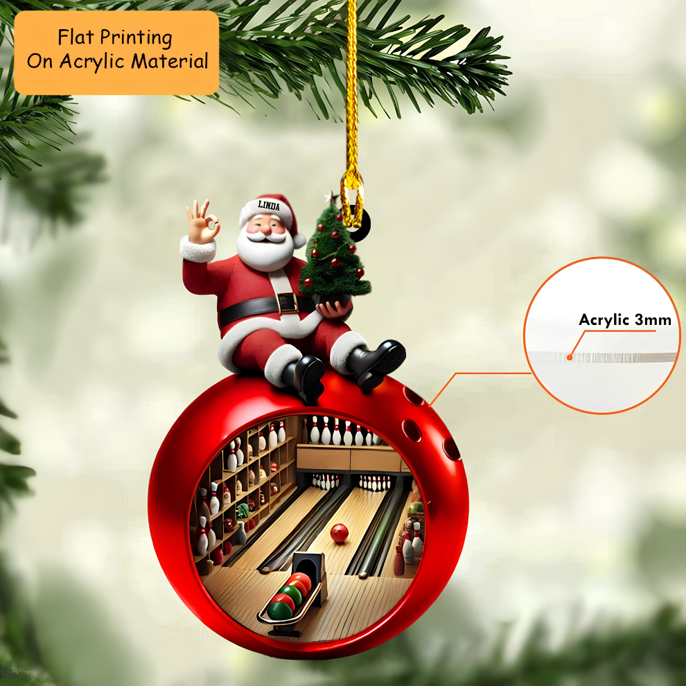 Personalized Bowling Acrylic Ornament, Bowling Keychain, Car Ornament, Christmas Ornament Gifts