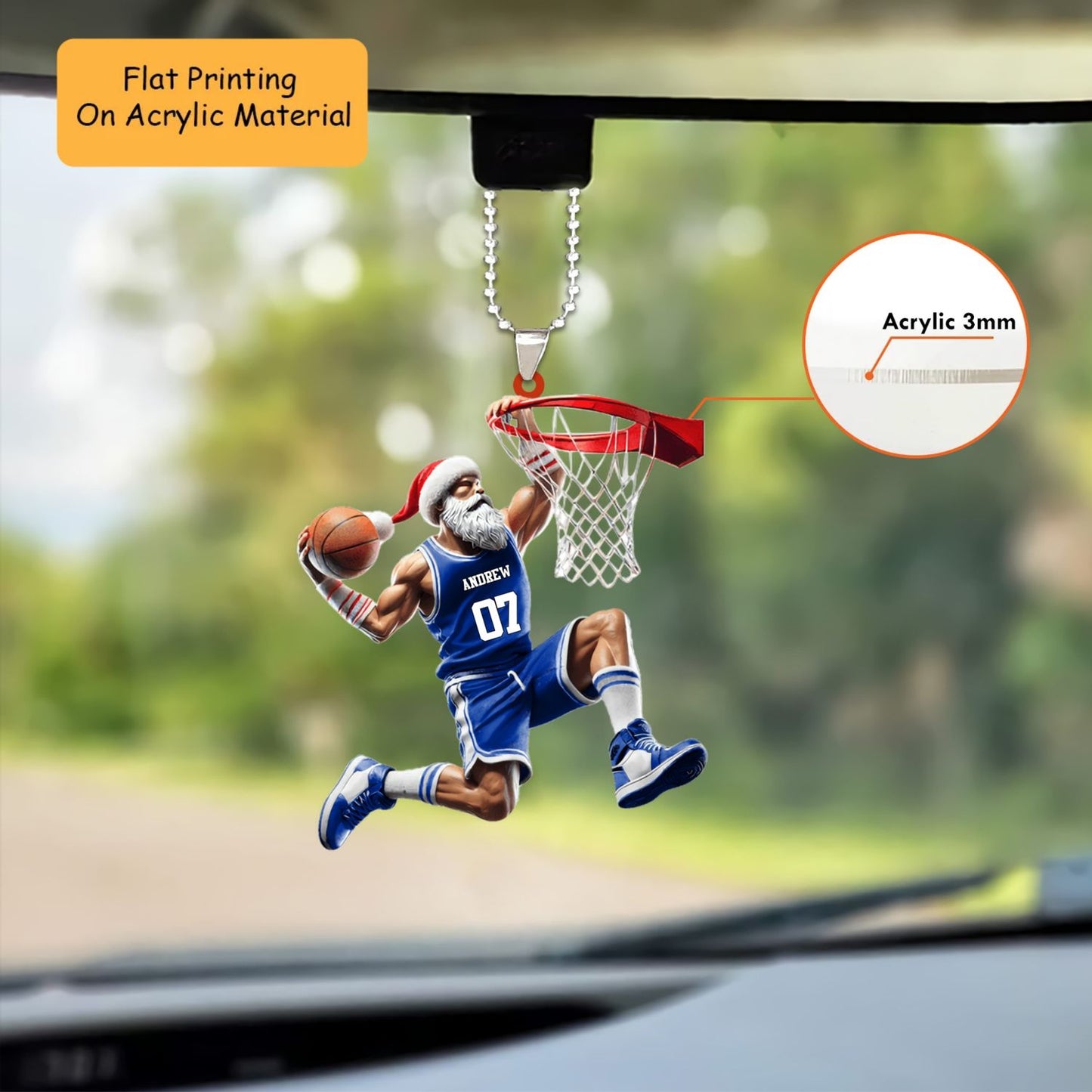 Personalized Basketball Christmas Ornament, Muscular Santa Slam Dunk Jersey, Custom Ornament Christmas Gift, Keychain Bowling, Car Ornament Bowling