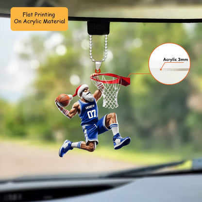 Personalized Basketball Christmas Ornament, Muscular Santa Slam Dunk Jersey, Custom Ornament Christmas Gift, Keychain Bowling, Car Ornament Bowling