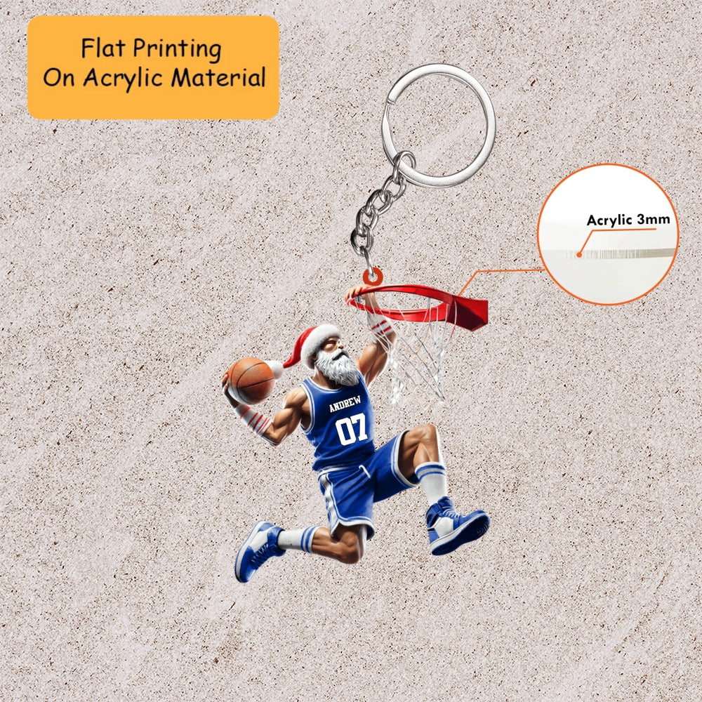 Personalized Basketball Christmas Ornament, Muscular Santa Slam Dunk Jersey, Custom Ornament Christmas Gift, Keychain Bowling, Car Ornament Bowling