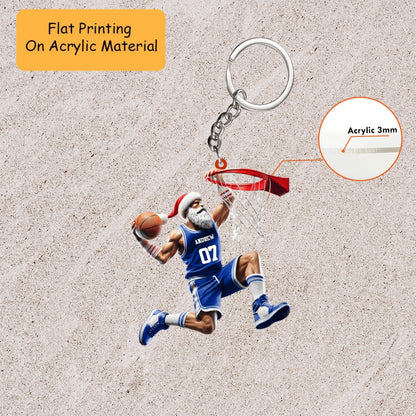 Personalized Basketball Christmas Ornament, Muscular Santa Slam Dunk Jersey, Custom Ornament Christmas Gift, Keychain Bowling, Car Ornament Bowling