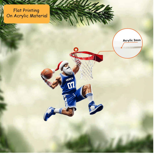 Personalized Basketball Christmas Ornament, Muscular Santa Slam Dunk Jersey, Custom Ornament Christmas Gift, Keychain Bowling, Car Ornament Bowling