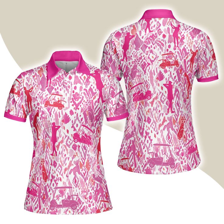 Golf Women Polo Shirt, Seamless Pink Golf Women Polo Shirts, Unique Perfect Gift For Ladies, Female Golfers, Golf Lovers