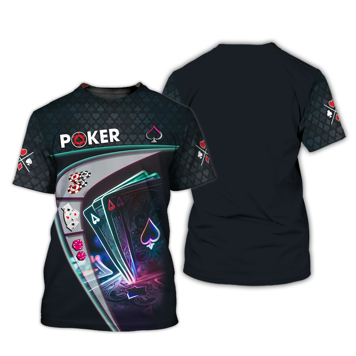 Customized Poker Shirt, Neon Ace Card With Casino Chips & Dice Shirts, Perfect Outfit For Poker Players
