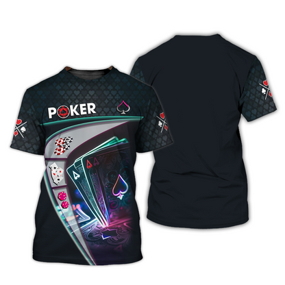 Customized Poker Shirt, Neon Ace Card With Casino Chips & Dice Shirts, Perfect Outfit For Poker Players