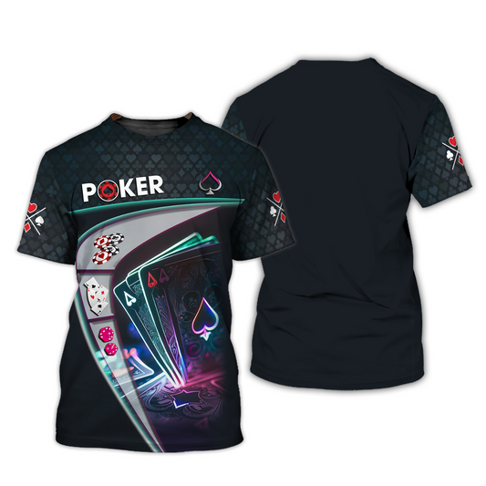 Customized Poker Shirt, Neon Ace Card With Casino Chips & Dice Shirts, Perfect Outfit For Poker Players