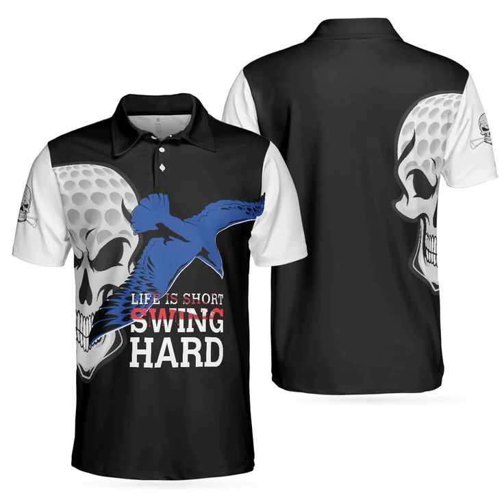 Men Golf Polo Shirt - Life is Short Swing Hard Skull Albatross Polo Shirt, Golf Shirt For Men, Cool Gift For Golfers