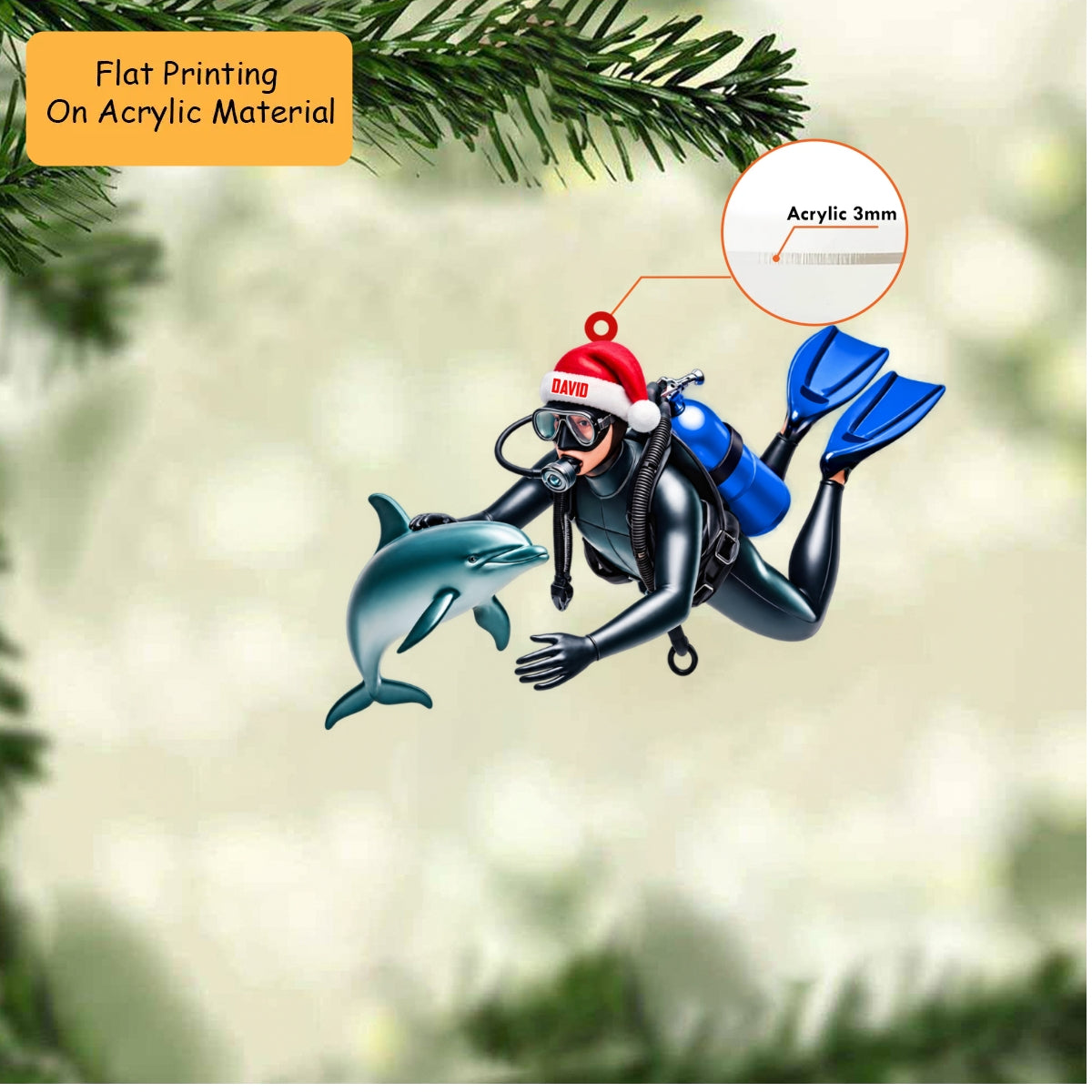 Personalized Scuba Diving Christmas Ornament, Ocean Explorer In Wetsuit Custom Gear, Custom Ornament Christmas Gift, Keychain Diving, Car Ornament Diving