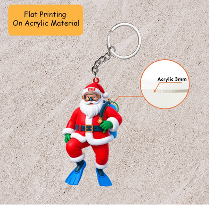 Personalized Scuba Diver Christmas Ornament, Santa Claus Wearing Diving Mask And Flippers, Custom Ornament Christmas Gift, Keychain Diving, Car Ornament Diving