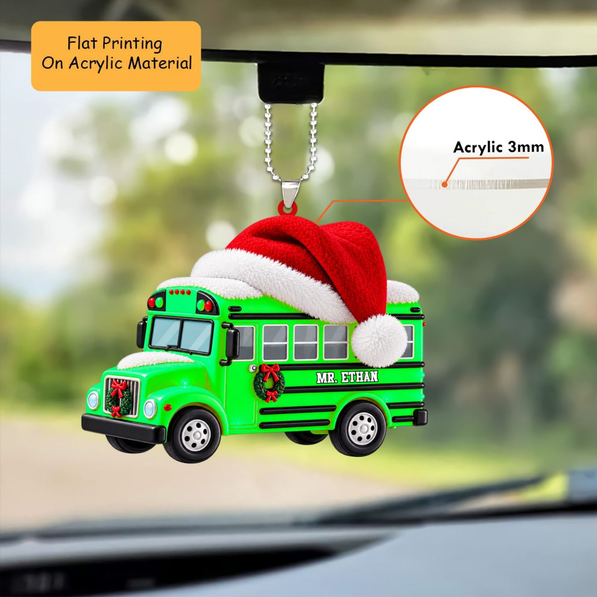 Personalized School Bus Driver Christmas Ornament, Festive Santa Hat Bus With Wreath, Custom Ornament Christmas Gift, Keychain Christmas, Car Bus Ornament 