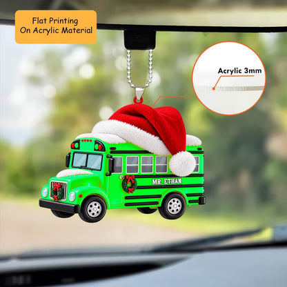 Personalized School Bus Driver Christmas Ornament, Festive Santa Hat Bus With Wreath, Custom Ornament Christmas Gift, Keychain Christmas, Car Bus Ornament 