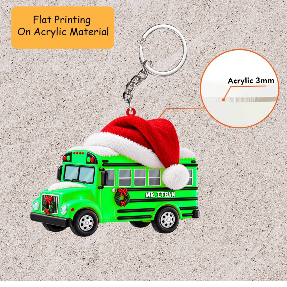 Personalized School Bus Driver Christmas Ornament, Festive Santa Hat Bus With Wreath, Custom Ornament Christmas Gift, Keychain Christmas, Car Bus Ornament 